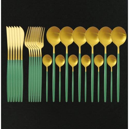 24Pcs Green Gold Cutlery Set Matte Dinnenrware Set 304 Stainless Steel Flatware Dinner Knife Fork Spoon Teaspoon For Kitchen