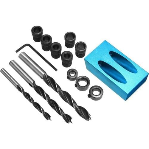 14pcs/set Drill Guides Bits Stoppers Sleeves Hex Key Angle Drilling Corner Pocket Hole Joints Woodworking Alloy Tools 6/8/10mm