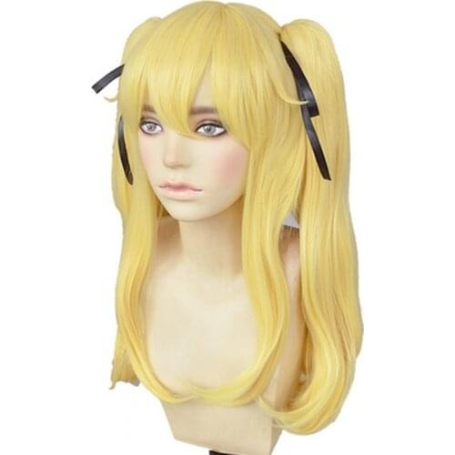 Kakegurui Mary Saotome Meari Blonde Ponytail Hair Heat Resistant Cosplay Costume Wig + Silk Ribbon + Wig Cap