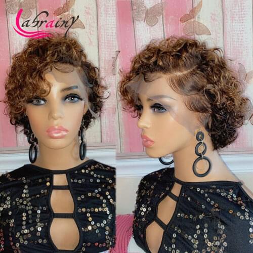 Pixie Short Cut Bob Swiss Transparent Lace Frontal Human Hair Wigs Highlight Honey Blonde Pre Plucked Bleached Knots Bob13X2