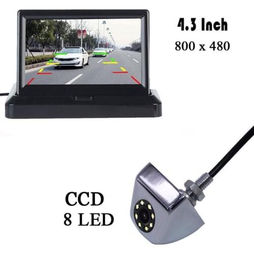 HD 4.3 Inch Parking Auto Rearview Monitor CCD 8 LEDs Night Vision CCD Rear View Auto Parking Camera With Monitors Car Mirror