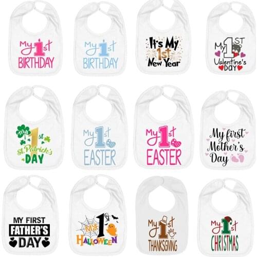 My First 1st birthday New Year St. Patricks Easter Mothers Fathers Day Halloween Christmas Thanksgiving bib baby shower gift