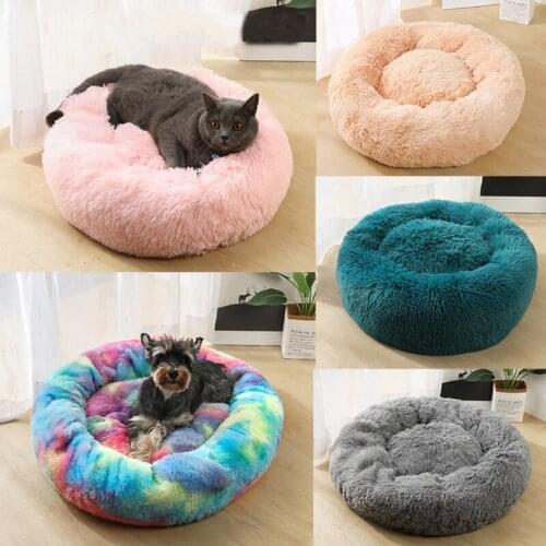 Pet Dog Bed Warm Fleece Round Dog Kennel House Long Plush Winter Pets Dog Bed For Medium Large Dogs Cats Soft Sofa Cushion Mats