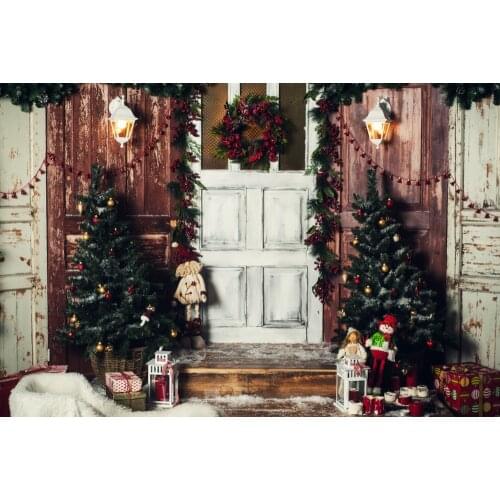 Christmas Photography Backdrops Christmas Tree Interior Door Decor Children Baby Studio Photo Background Photocall BackdropW4716
