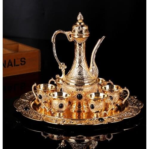 Wedding Festive Muslim Wine Set European-Style Soft with Gemstone Alloy Wine Glass Flagon Set