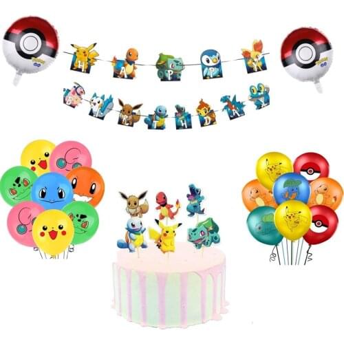 Pokemon Cake Decoration Topper Pikachu Cupcake Wrappers Banner Kids Birthday Events DIY Accessories Pikachu Theme Party Supplies
