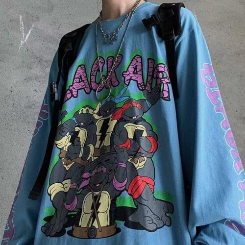 Harajuku High Street Retro Pullover Cartoon Fun Printing Coats Loose Hoodies Long Sleeve Boys And Girls Top Fashion Sweatshirts