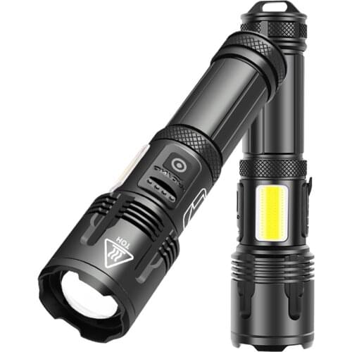 XHP99 LED Torch With COB Sidelight Led flashlight outdoor Stylish Telescopic 3 Modes waterproof Use 18650 26650 battery With USB