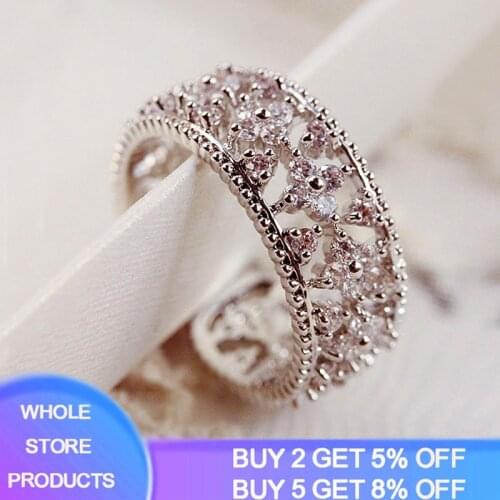 YANHUI New Personality Hollow Four-leaf Clover Ring 925 Silver Inset Zircon Open Adjustable Charm Women Ring Party Jewelry R026