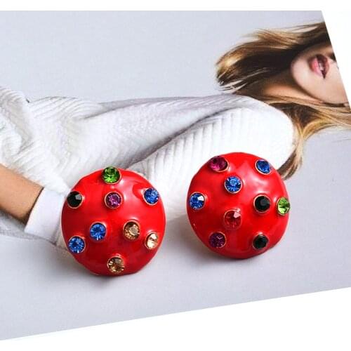 New Arrive Metal Oiled Colorful Crystal Round Earrings High quality Rhinestone Fashion Trend Jewelry Accessories For Women