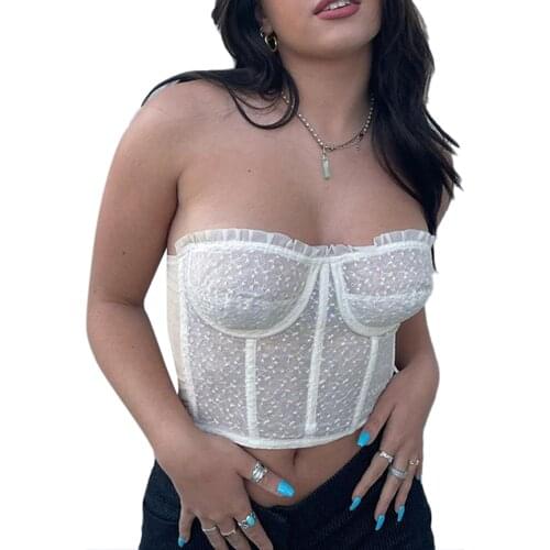 Ladies Summer Sexy Chest Wrap Girls Creative Lace Edge Strapless Sleeveless Tops Backless Midriff-baring Camisole