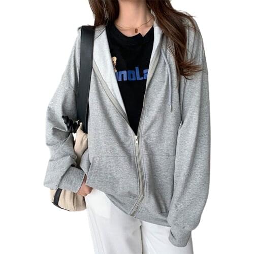 2021 Women Casual Solid Color Cardigan Adults Casual Long Sleeve Hoodie with Pockets Drawstring