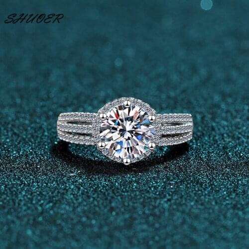 Classic 925 Sterling Silver Brilliant Cut 2 Carat Pass Diamond Tester D Color Moissanite Wide Arm Ring for Women Wedding Jewelry