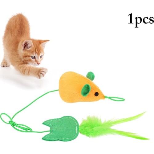 1PC Plush Mouse Cat Toy Fake Feather Kitten Teaser Toy Cat Interactive Toy Anti-Scratch Kitten Chew Toy Pet Supply Cat Toy
