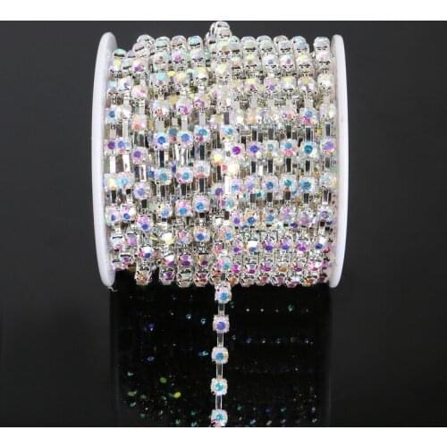 10 Yards SS18(4.2-4.4mm) Clear Crystal AB Sew On Strass Rhinestone Trim Cup Chain For Decoration Dress Shoes Bag Phone
