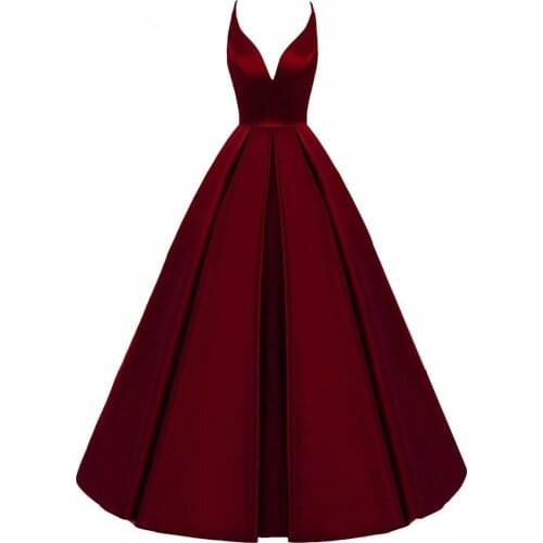 2020 Spaghetti Straps Cross Back Burgundy Bridesmaid Dresses Long A Line V-Neck Satin Prom Formal Wedding Party Dresses