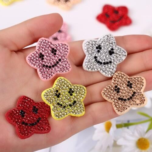 3.2cm 10pcs Star Smile Face Rhinestone Patches smiley face Sparking Applique Sew on Patch for DIY Clothes Crafts Shoes Hat