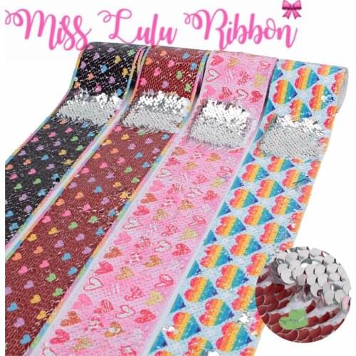 3"75mm Colorful Heart Pink Gradient Color Double Reversible Silver Sequin Ribbon DIY Valentines Party Gift Bowknot 46yards/roll