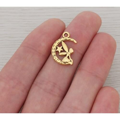 30 x Antique Gold Moon Star Angel Girl Fairy Charms Pendants for DIY Handmade Jewelry Making Findings 20x13mm