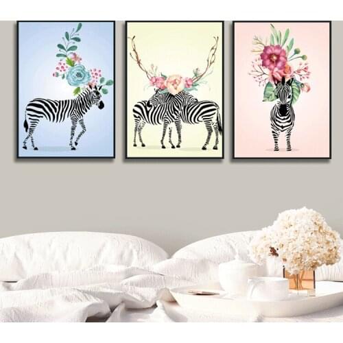Abstract Zebra Flower Modern Animal Poster Canvas Print Painting Wall Art Living Room Home Decoration