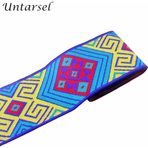 Untarsel shiny blue geometric webbing strap friends tv show gifts garment fabric DIY ribbon trim wide good quality applique
