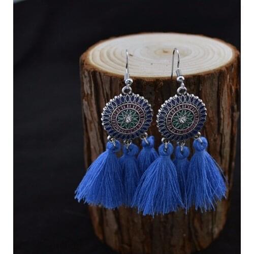 Bohemian Vintage Long Thread Tassel Fringe Earrings pendientes mujer moda 2021 For Girls Rhinestone Hollow Flower Dangle Earings