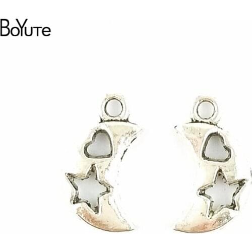 BoYuTe (100 Pieces /lot) 17*10MM Antique Bronze Silver Plated Zinc Alloy Materials Star Moon Charms for Jewelry Making