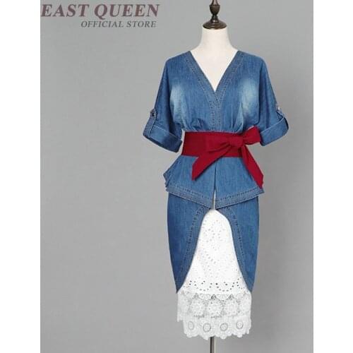 Denim jeans midi dress with belt autumn spring fashion 2018 social dress Korean streetwear FF1257