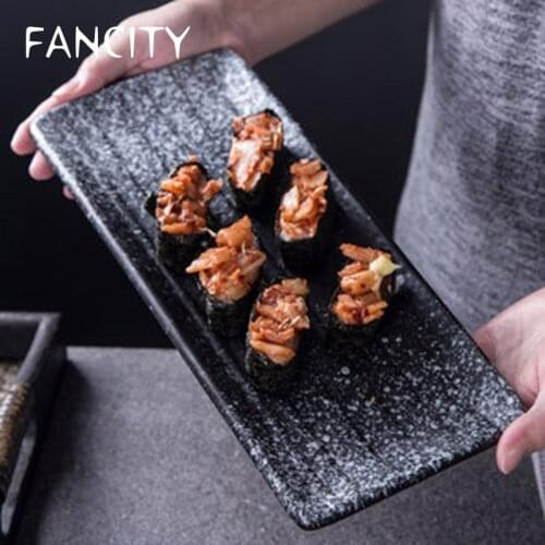 FANCITY Creative Japanese Ceramic Sushi Plate Long Plate Flat Cake Dessert Plate Sashimi Cold Dishes Set Plate Restaurant