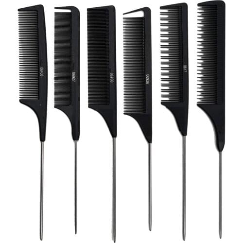Hot Sale Fine-tooth Metal Pin Hairdressing Hair Styling Rat Tail Comb Black Plastic Fine-tooth Hair Comb Beauty Tools New