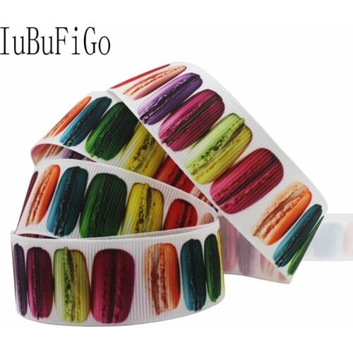 [IuBuFiGo] 1" (25mm) Macaroon Ribbons Cake Printed Grosgrain ribbon For DIY Handmade Hair Bow 70 yards