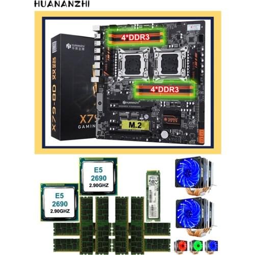 HUANANZHI motherboard sets on sale X79-8D dual X79 motherboard with 256G M.2 NVMe SSD dual CPU Xeon E5 2690 RAM 64G(8*8G) RECC