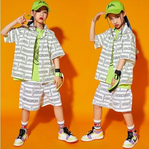 Fashion Hip Hop Dance Costumes For Kids Loose Hiphop Outfits Jazz Performance Clothes Girls Street Dance Rave Clothes DN9027
