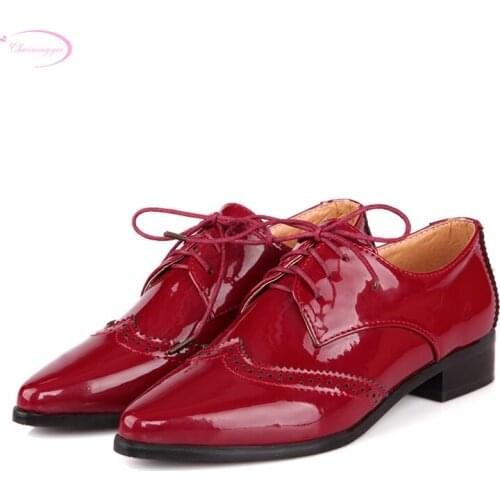 Chainingyee recreational fashion paint sexy pointed toe Oxford shoes front lace up decoration black blue red women shoes