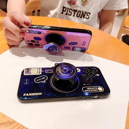 Fashion Fold Holder Silicone Case For Huawei Y5p Y6p Y7p Y7a Y8p Y8s Y9a Mate 40 Pro Honor 9S 9C 9X P Smart S Retro Camera Case