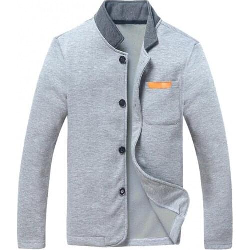 Casual Men Warm Coat Stand Collar Pocket Buttons Long Sleeve Autumn Winter Male Bomber Jacket Outerwear