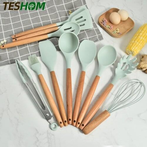 Blue Silicone Kitchen Utensils Set Heat Resistant Nonstick Baking Cooking Tools Kitchenware Accessories 2/3/4/5/6/7/8/9 Pieces