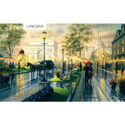 Wall Stickers DIY Diamond Painting City Rain Scenery Diamond Embroidery Full Diamond Hobbies And Crafts Triptych City Streets