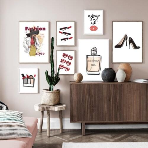 High Heels Lipstick Woman Lips Perfume Wall Art Canvas Painting Nordic Posters And Prints Wall Pictures For Living Room Decor