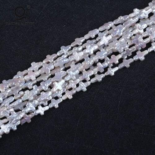 Aa Natural White Cultured Irregular Cross Shape Freshwater Pearls Baroque Pearls