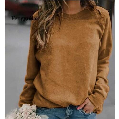 Solid Fleece Round Neck Women Knitted Sweatshirt Autumn Winter Plus Size 5XL Long Sleeve Female Pullovers 2020 Casual Lady Tops
