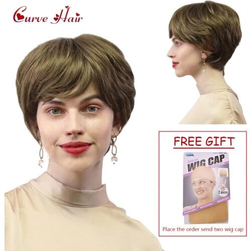 Fashion Synthetic Short Women Wig Hand Tied On Top Lace Front Female Wigs Natural Hairline White Lady Hairpieces Brown Blonde