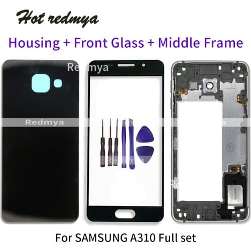 Full Housing Middle Frame For Samsung A3 2016 A310 A310F LCD Front GLASS+Housing Metal Middle Frame+Back Glass Battery Cover