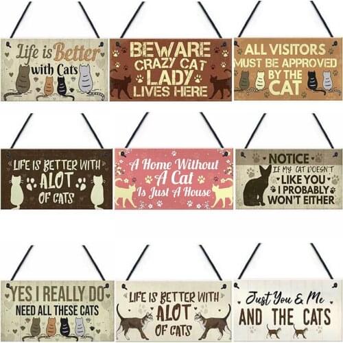 Pet Cat Tags Rectangular Wooden Pet Tag Cat Wooden Hanging Plaque Pendant Animal Sign Plaques Rustic Wall Decor Home Adornment