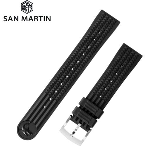 San Martin Fluorine Rubber Strap Stainless Steel/Bronze Buckle No Insert 20mm For 62MAS 007 Watch Band