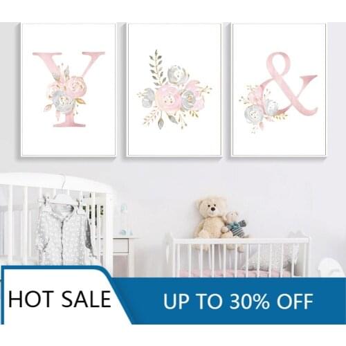 Christma Canvas Poster Baby Girl Pink Flowers Nursery Print Modern Letters Painting Wall Pictures Nordic Kid Bedroom Decoration