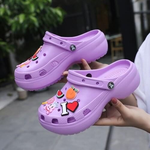 Cute Purple Woman Clogs Chunky Fruit Pattern Womens Platform Sandals Hollow Out Fashion Womens Wedge Sandals zuecos sanitarios