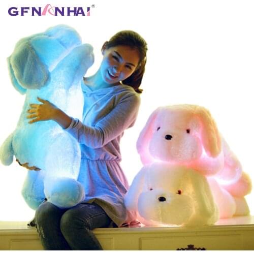 50/80cm Glowing LED Light Lying Dog Plush Toy Stuffed Soft Colorful Luminous Animal Dog Pillow Dolls Children Christmas Gift