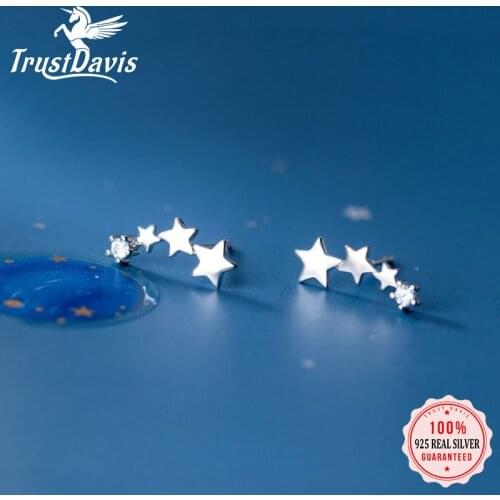 Trustdavis Real 925 Sterling Silver Fashion Sweet Star Dazzling CZ Stud Earrings For Women Wedding Minimalist Jewelry DB944