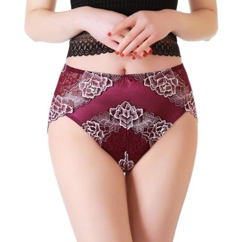 Large Size High Waist Pantie Women Underwear Sexy Lace Transparent Hollow Plus Size Satin Briefs Big Pantie Female breathable6XL